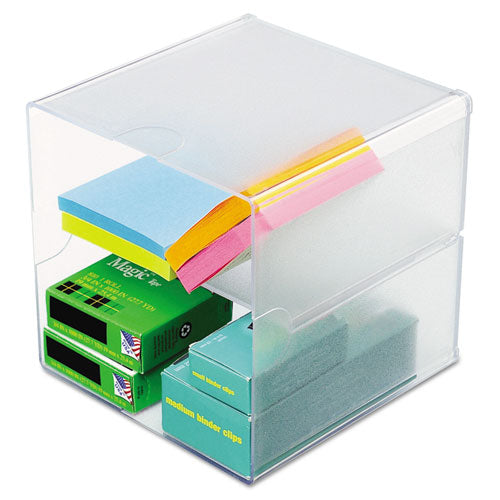 Stackable Cube Organizer, 2 Compartments, 2 Drawers, Plastic, 6 X 7.2 X 6, Clear