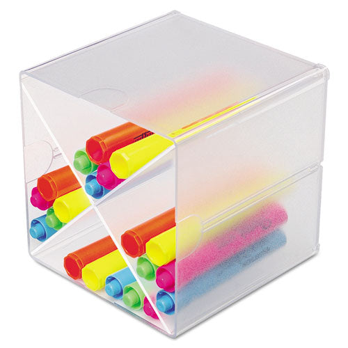 Stackable Cube Organizer, 2 Compartments, 2 Drawers, Plastic, 6 X 7.2 X 6, Clear