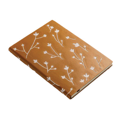 Vegan-leather Layflat Flexible Cover Journal, Samantha Branches/leaves, College Rule, Orange/cream Cover, (72) 8 X 5.5 Sheets