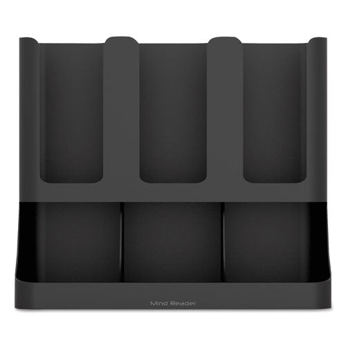 Flume organizador vertical de condimentos/tazas de café de seis secciones, 11,5 x 6,5 x 15, negro
