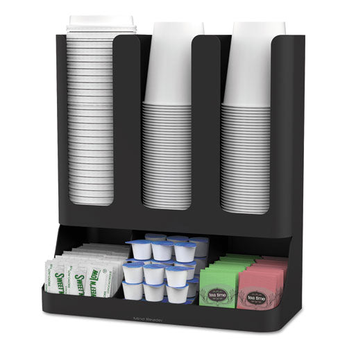 Flume organizador vertical de condimentos/tazas de café de seis secciones, 11,5 x 6,5 x 15, negro