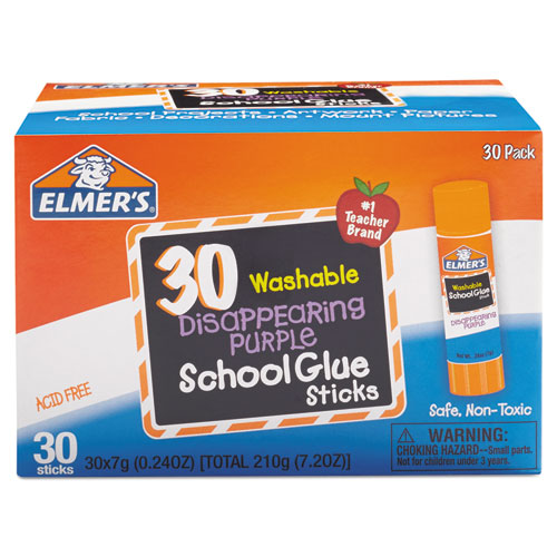 Washable School Glue Sticks, 0.77 Oz, Applies White Snd Dries Clear, 30/box