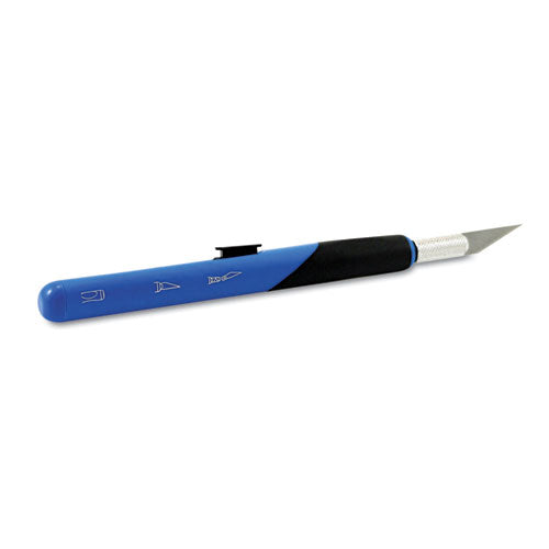 Retract-a-blade Knife, #11 Blade, 5.25" Plastic Handle, Blue/black