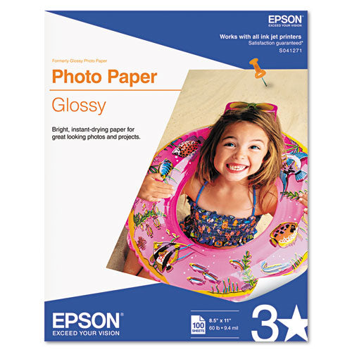 Glossy Photo Paper, 9.4 Mil, 8.5 X 11, Glossy White, 100/pack