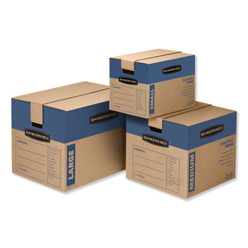 Smoothmove Prime Moving/storage Boxes, Hinged Lid, Regular Slotted Container, Medium, 18" X 18" X 16", Brown/blue, 8/carton