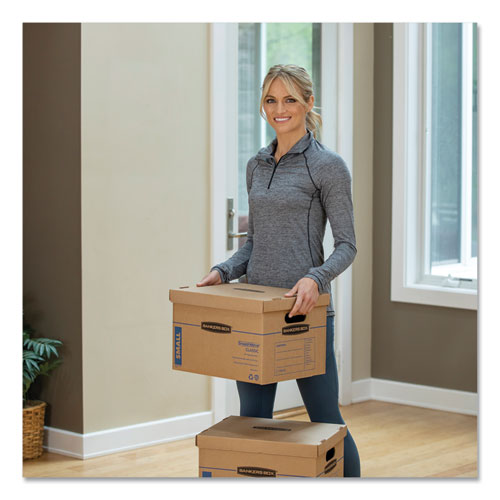 Smoothmove Classic Moving/storage Box Kit, Half Slotted Container (hsc), Assorted Sizes: (8) Small, (4) Med, Brown/blue,12/ct