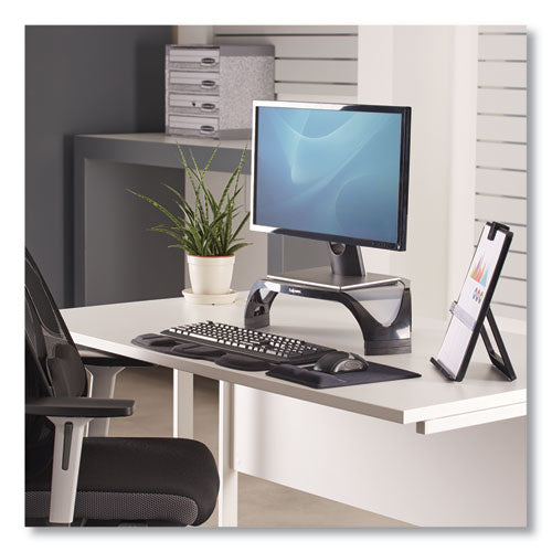 Smart Suites Corner Monitor Riser, For 21" Monitors, 18.5" X 12.5" X 3.88" To 5.13", Black/clear Frost, Supports 40 Lbs