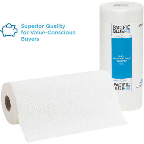 Pacific Blue Select Two-ply Perforated Paper Kitchen Roll Towels, 2-ply, 11 X 8.8, White, 250/roll, 12 Rolls/carton