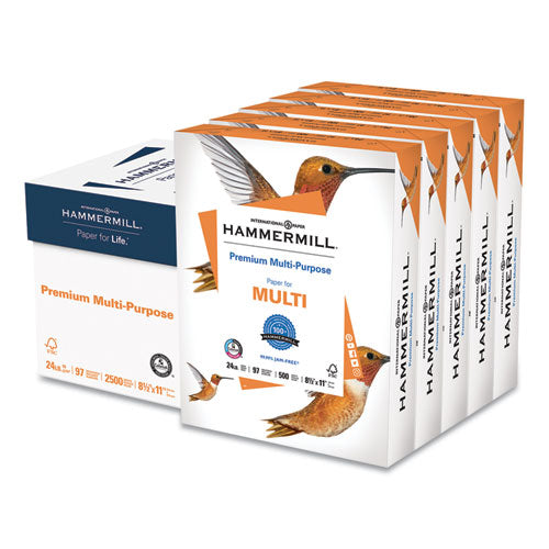 Premium Multipurpose Print Paper, 97 Bright, 20 Lb Bond Weight, 8.5 X 11, White, 500 Sheets/ream, 5 Reams/carton