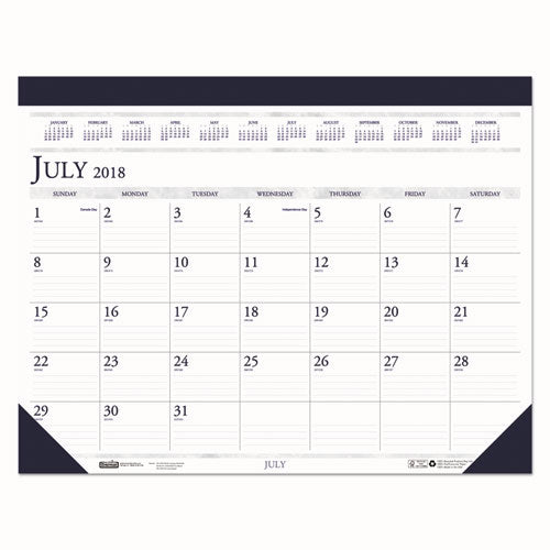 Recycled Academic Desk Pad Calendar, 18.5 X 13, White/blue Sheets, Blue Binding/corners, 14-month (july To Aug): 2023 To 2024