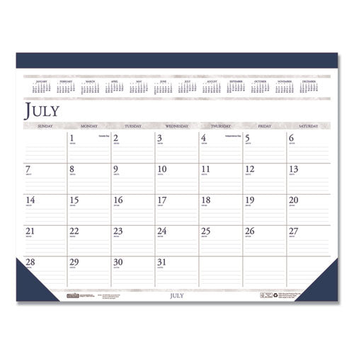 Recycled Academic Desk Pad Calendar, 18.5 X 13, White/blue Sheets, Blue Binding/corners, 14-month (july To Aug): 2023 To 2024