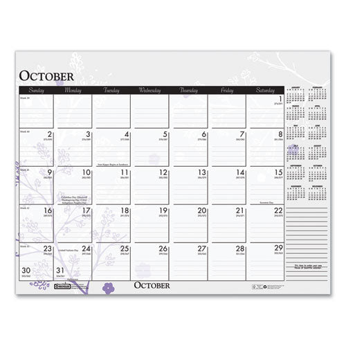 Recycled Desk Pad Calendar, Wild Flowers Artwork, 18.5 X 13, White Sheets, Black Binding/corners,12-month (jan-dec): 2024