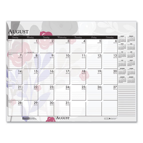 Recycled Desk Pad Calendar, Wild Flowers Artwork, 18.5 X 13, White Sheets, Black Binding/corners,12-month (jan-dec): 2024