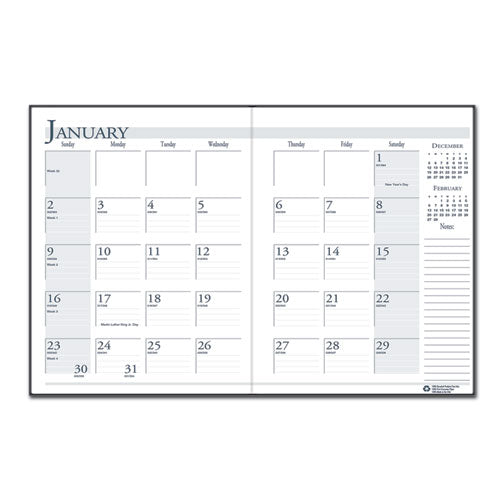 Recycled Ruled 14-month Planner With Leatherette Cover, 11 X 8.5, Black Cover, 14-month (dec To Jan): 2023 To 2025