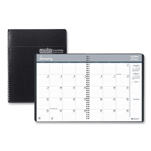 14-month Recycled Ruled Monthly Planner, 11 X 8.5, Black Cover, 14-month (dec To Jan): 2022 To 2024