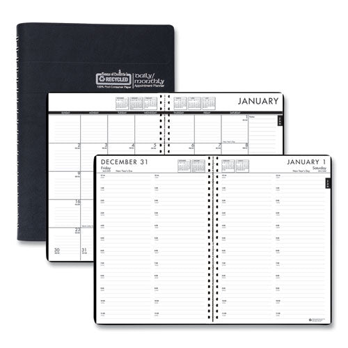 24/7 Recycled Daily Appointment Book/monthly Planner, 10 X 7, Black Cover, 12-month (jan To Dec): 2023