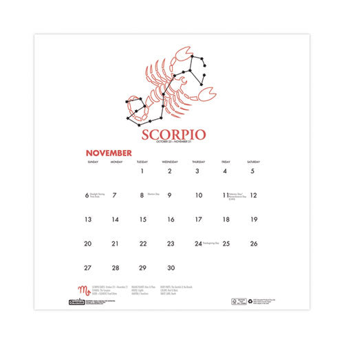 Recycled Academic Zodiac Wall Calendar, 11 X 14, Multicolor Sheets,12-month (aug To July): 2023 To 2024