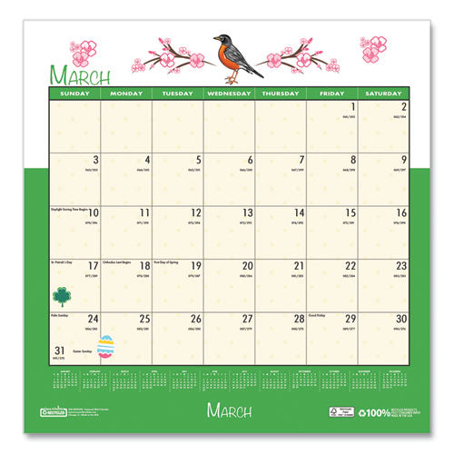 Recycled Seasonal Wall Calendar, Illustrated Seasons Artwork, 12 X 12, 12-month (jan To Dec): 2024