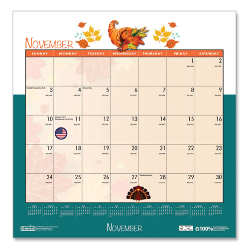 Recycled Seasonal Wall Calendar, Illustrated Seasons Artwork, 12 X 12, 12-month (jan To Dec): 2024