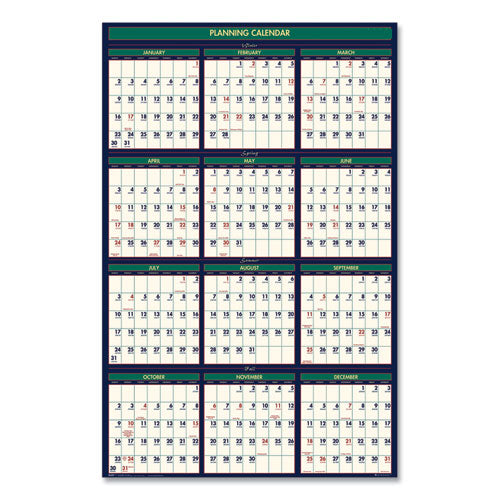 Four Season Erasable Business/academic Recycled Wall Calendar, 24 X 37, 12-month(july-june):2023-2024, 12-month(jan-dec):2024