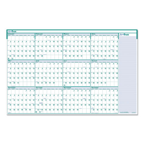 Express Track Recycled Reversible/erasable Yearly Wall Calendar, 24 X 37, White/teal Sheets, 12-month (jan To Dec): 2023