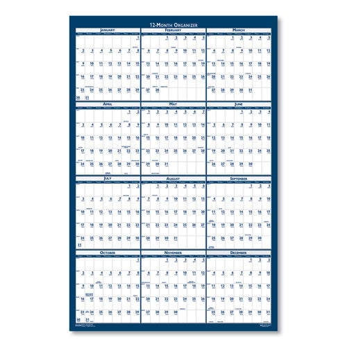 Recycled Poster Style Reversible/erasable Yearly Wall Calendar, 18 X 24, White/blue/gray Sheets, 12-month (jan To Dec): 2024