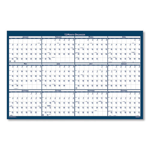 Recycled Poster Style Reversible/erasable Yearly Wall Calendar, 18 X 24, White/blue/gray Sheets, 12-month (jan To Dec): 2024
