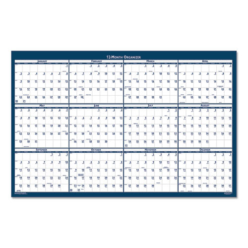 Recycled Poster Style Reversible/erasable Yearly Wall Calendar, 32 X 48, White/blue/gray Sheets, 12-month (jan To Dec): 2024