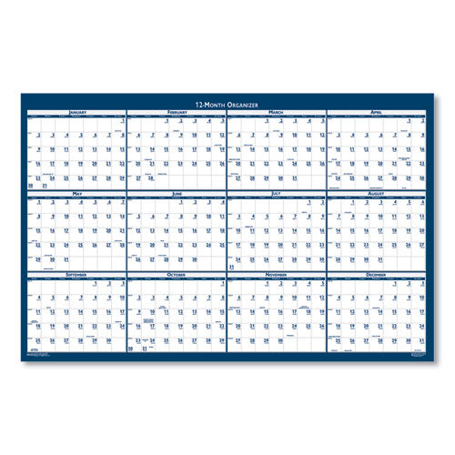 Recycled Poster Style Reversible/erasable Yearly Wall Calendar, 24 X 37, White/blue/gray Sheets, 12-month (jan To Dec): 2023