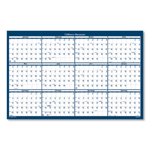 Recycled Yearly Reversible Wall Calendar Non-laminated, 24 X 37, White/blue Sheets, 12-month (jan To Dec): 2024