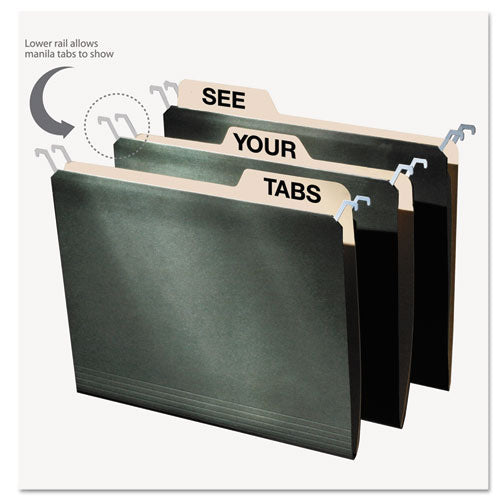 Hanging File Folders With Innovative Top Rail, Legal Size, 1/4-cut Tabs, Standard Green, 20/pack