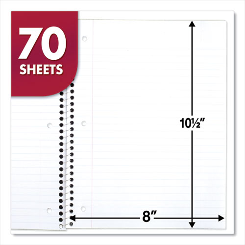 Spiral Notebook, 3-hole Punched, 1-subject, Wide/legal Rule, Randomly Assorted Cover Color, (70) 10.5 X 7.5 Sheets