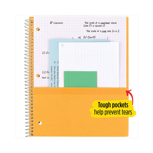 Wirebound Notebook With 2 Pockets, 1-subject, Quadrille Rule (4 Sq/in), Randomly Assorted Cover Color, (100) 11 X 8.5 Sheets