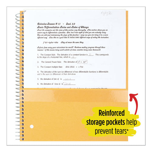 Wirebound Notebook With Four Pockets, 3-subject, Medium/college Rule, Randomly Assorted Cover Color, (150) 11 X 8.5 Sheets