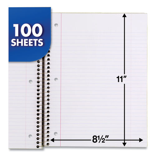 Spiral Notebook, 3-hole Punched, 1-subject, Medium/college Rule, Randomly Assorted Cover Color, (100) 11 X 8 Sheets