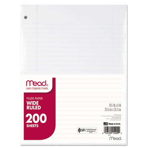 Filler Paper, 3-hole, 8 X 10.5, Wide/legal Rule, 200/pack