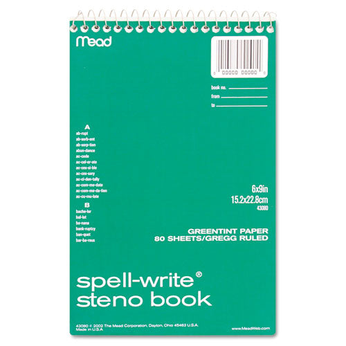 Spell-write Wirebound Steno Pad, Gregg Rule, Randomly Assorted Cover Colors, 80 White 6 X 9 Sheets