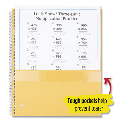 Wirebound Notebook With Four Pockets, 3-subject, Medium/college Rule, Black Cover, (150) 11 X 8.5 Sheets