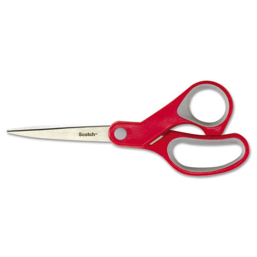 Multi-purpose Scissors, 8" Long, 3.38" Cut Length, Gray/red Straight Handle