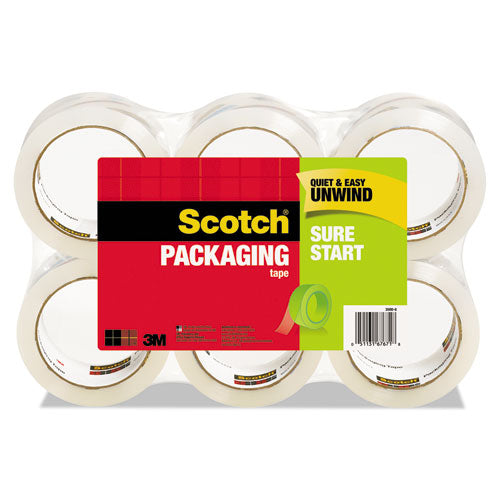 Sure Start Packaging Tape With Dispenser, 1.5" Core, 1.88" X 22.2 Yds, Clear, 6/pack