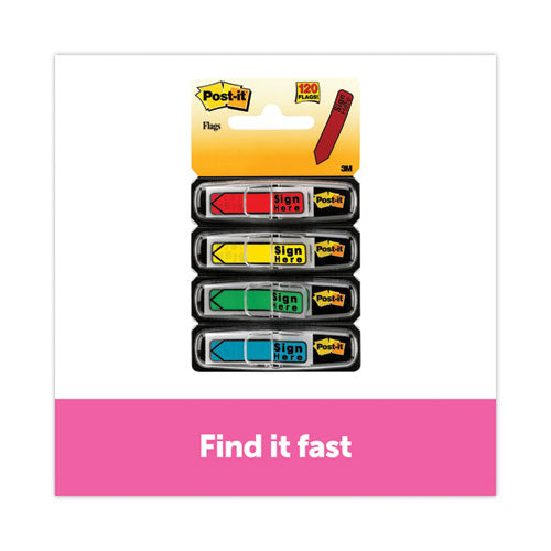 Arrow Message 0.5" Page Flags W/dispensers, "sign Here", Asst Primary, 30 Flags Dispenser, 4 Dispensers/pack