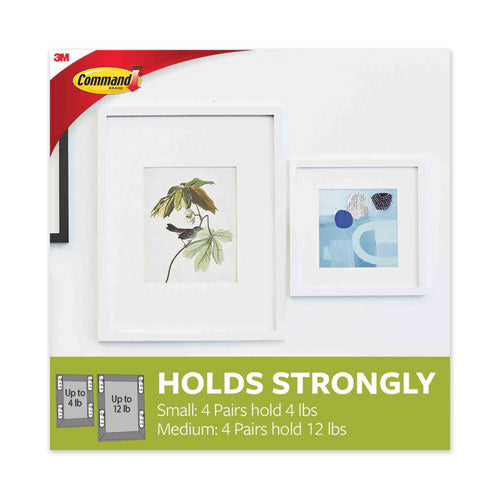 Picture Hanging Strips, Value Pack, Removable, (4) Small 0.63 X 1.81 And (8) Medium 0.75 X 2.75, White, 12 Pairs/pack