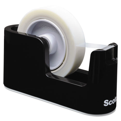 Heavy Duty Weighted Desktop Tape Dispenser With One Roll Of Tape, 3" Core, Abs, Black