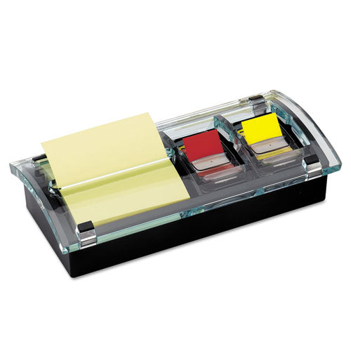 Note And Flag Dispenser, For 3 X 3 Pads, Black/clear, Includes 45-sheet Canary Super Sticky Pop-up Pad; (50) 1" Flags