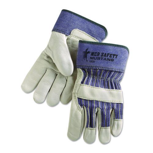 Grain Leather Palm Gloves, Gunn Cut, Wing Thumb, Medium, Blue Striped/white, 12 Pairs