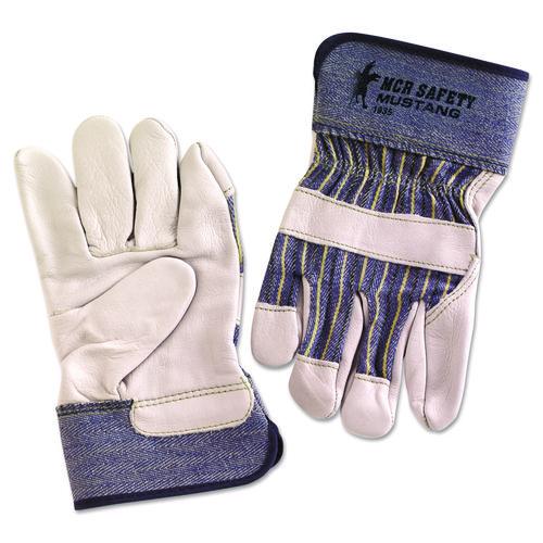 Grain Leather Palm Gloves, Gunn Cut, Wing Thumb, Medium, Blue Striped/white, 12 Pairs