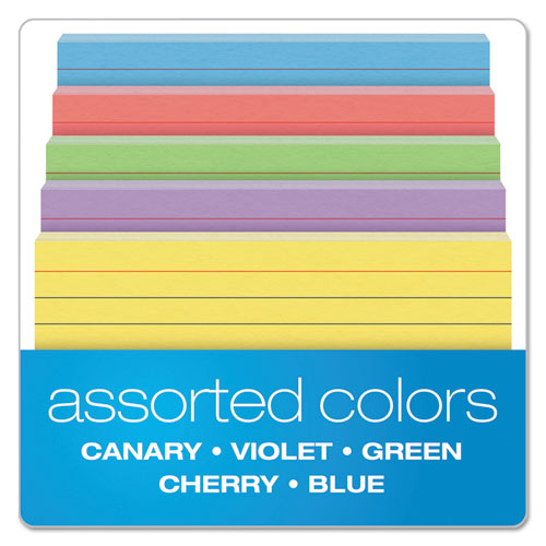 Ruled Index Cards, 3 X 5, Blue/violet/canary/green/cherry, 100/pack