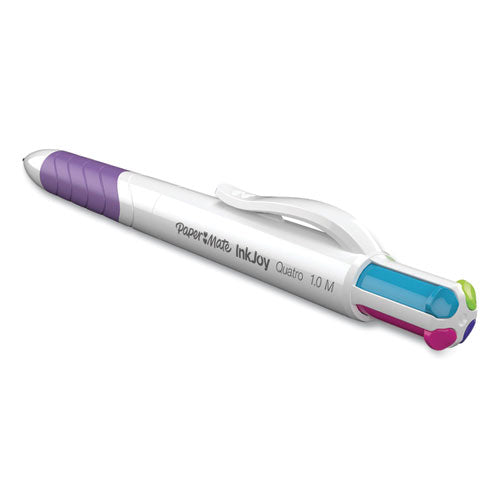 Inkjoy Quatro Multi-function Ballpoint Pen, Retractable, Medium 1mm, Assorted Business/fashion Ink Colors, White Barrel, 3/pk