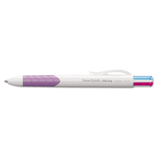 Inkjoy Quatro Multi-function Ballpoint Pen, Retractable, Medium 1mm, Assorted Business/fashion Ink Colors, White Barrel, 3/pk