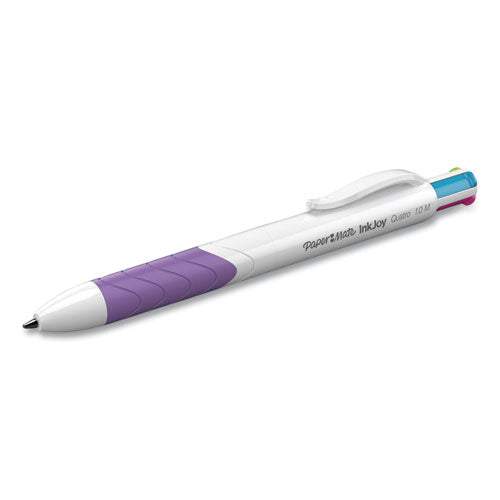 Inkjoy Quatro Multi-function Ballpoint Pen, Retractable, Medium 1mm, Assorted Business/fashion Ink Colors, White Barrel, 3/pk